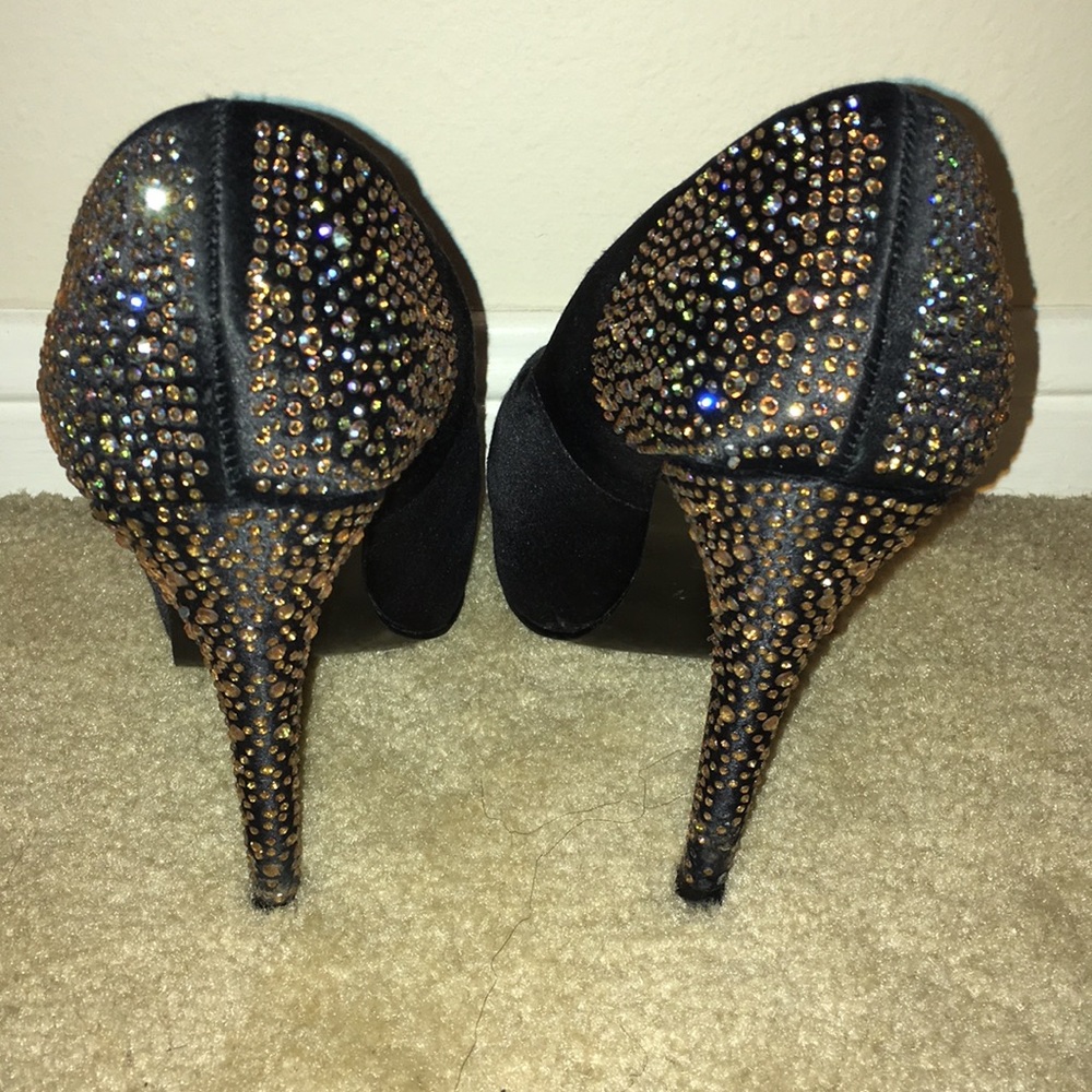 Steve Madden Black Satin Diamond Studded Stilettos